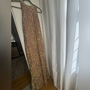 Elegant Brown and Yellow Speckled Prom Dress